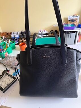 kate spade Black Pebbled Leather Tote with Top Handles